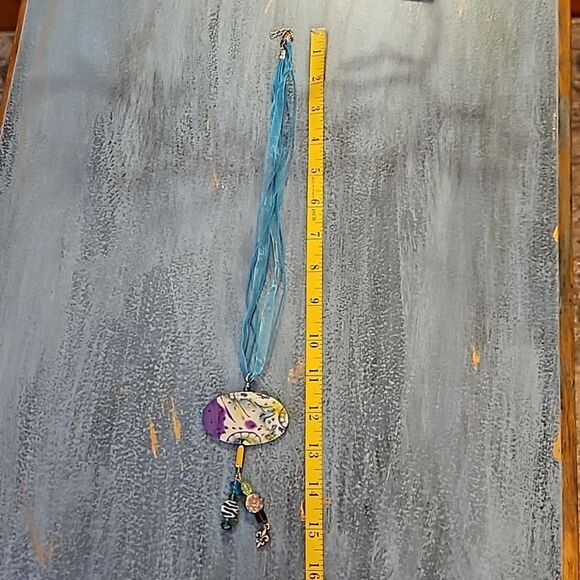 Purple & Silver Handcrafted polymer clay necklace - Picture 5 of 6